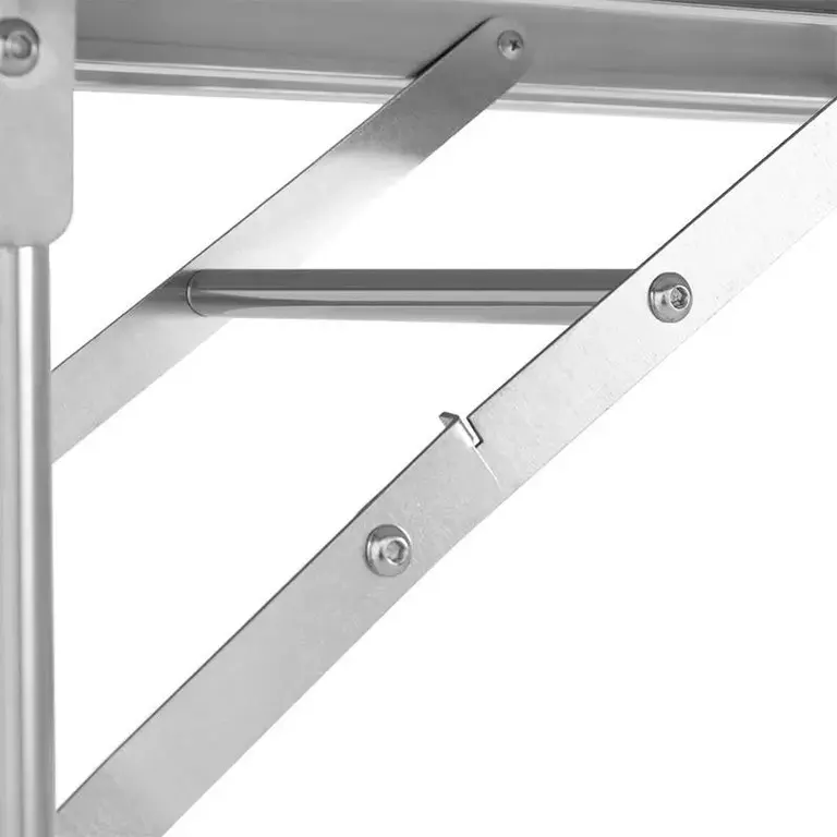 Detalle del refuerzo articulado de la mesa de trabajo plegable