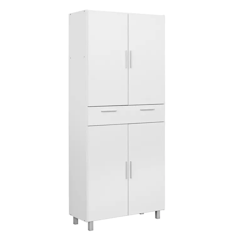 Armario multiusos de 4 puertas y cajón blanco visto de frente