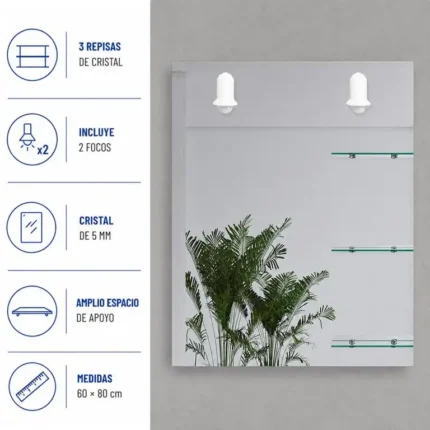 Detalle de las repisas del espejo de baño Benotti
