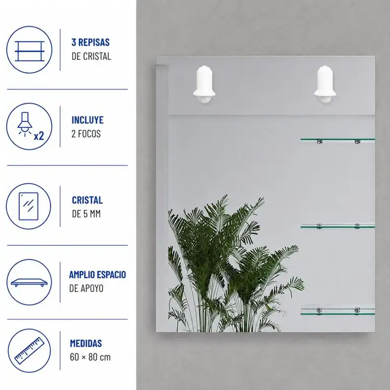 Detalle de las repisas del espejo de baño Benotti