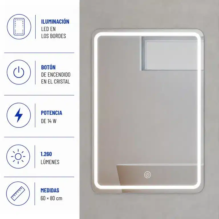 Detalle del espejo LED Atenas Benotti con control táctil