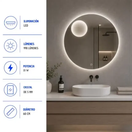 Detalle del control táctil del espejo LED Feroe