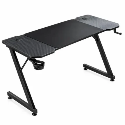 Mesa gaming 140x60 TB600 negra, vista de tres cuartos