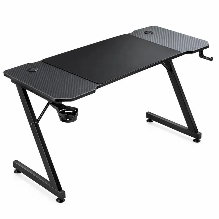 Mesa gaming 140x60 TB600 negra, vista de tres cuartos