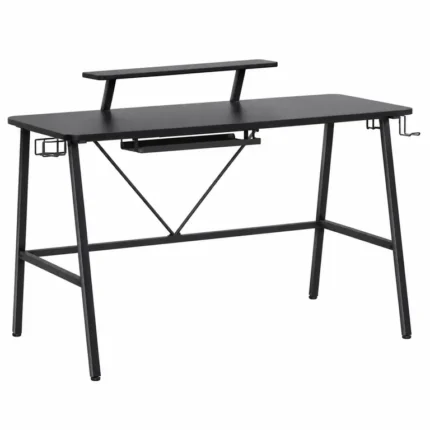 Mesa gaming con soporte para monitor negra de 120x60 cm, con repisa elevada y estructura metálica