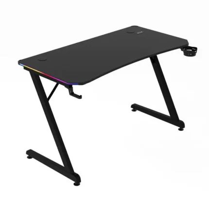 Mesa gaming RGB 120x60 TB650 negra, vista de tres cuartos