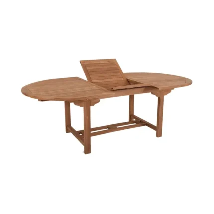Mesa oval extensible de teca Umbrella 180-240 cm de 180-240 × 120 × 75 cm sobre fondo blanco