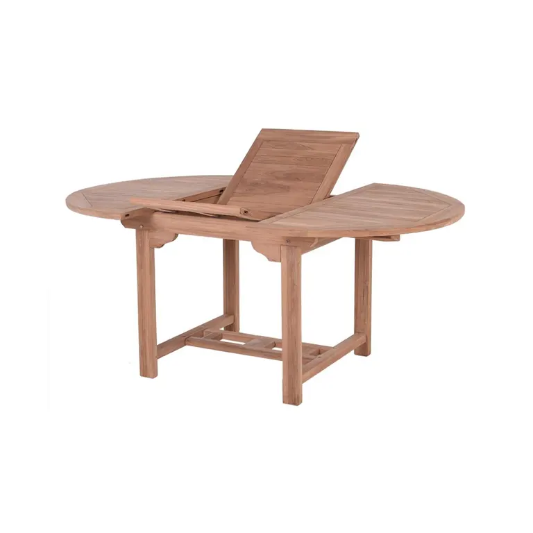 Mesa redonda extensible de teca Umbrella 120-170 cm de 120-170 × 120 × 75 cm sobre fondo blanco