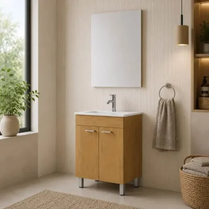 Mueble de baño Canis wengué de 60 cm con espejo y lavabo