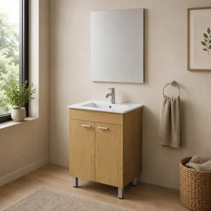 Vista del mueble Canis wengué de 80 cm con lavabo
