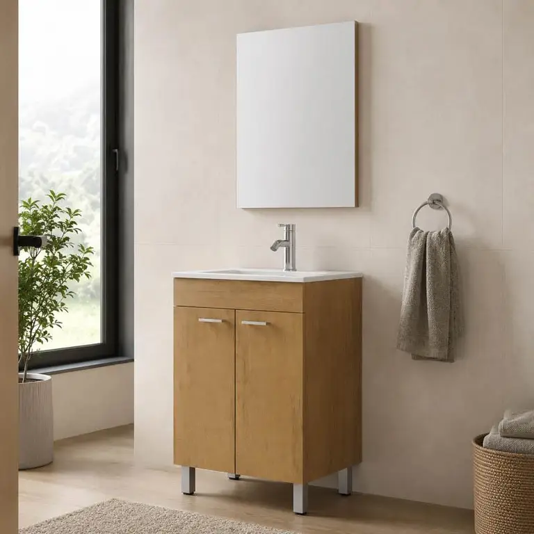 Mueble de baño Canis wengué de 80 cm con espejo y lavabo