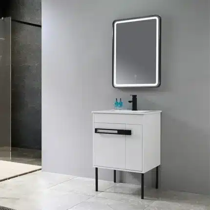 Vista frontal del mueble de baño Pegaso blanco de dos puertas