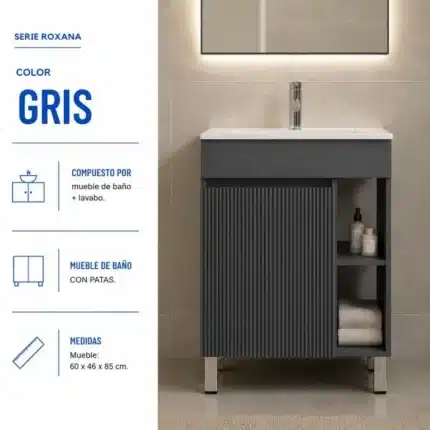 Segunda vista del mueble Roxana gris de 60 cm