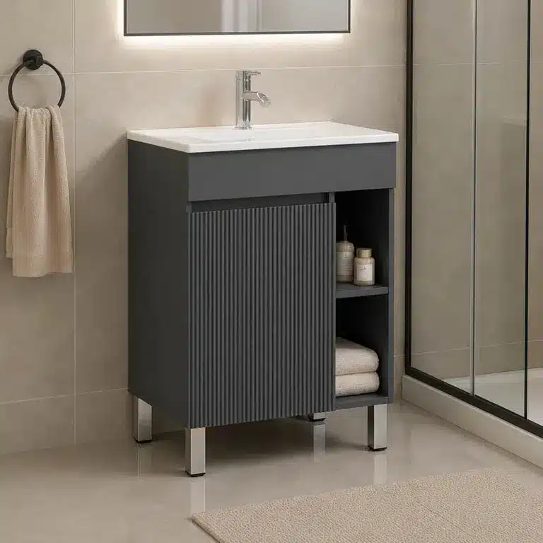 Mueble de baño Roxana gris de 60 cm con lavabo