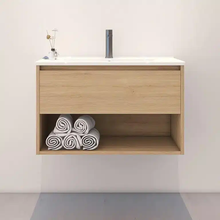 Vista frontal del mueble Andrea roble de 80 cm