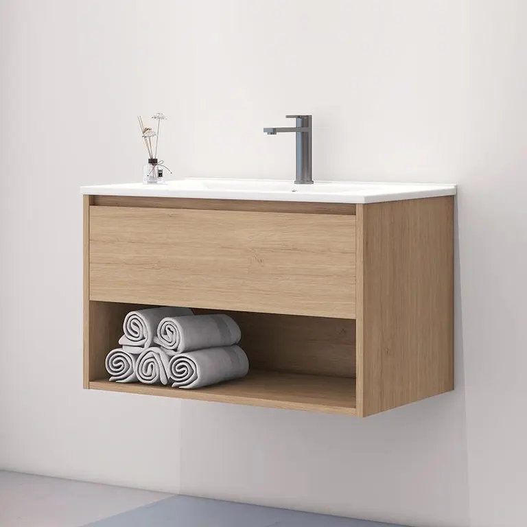 Mueble baño suspendido Andrea 80 cm roble con lavabo
