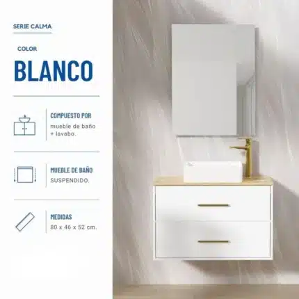 mueble baño suspendido Calma 80 cm vista 2