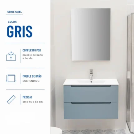 mueble baño suspendido Gael 80 cm vista 2