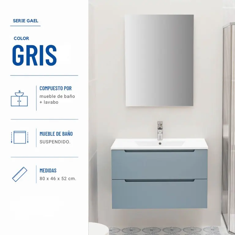 mueble baño suspendido Gael 80 cm vista 2