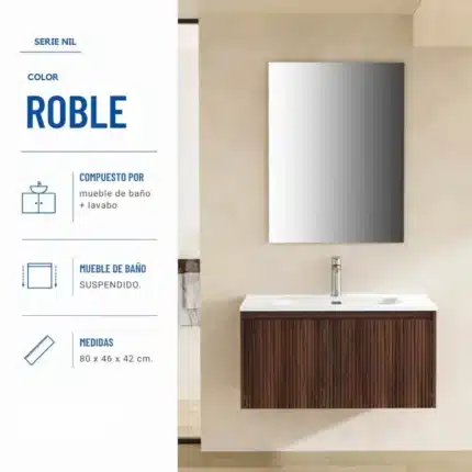 mueble baño suspendido Nil 80 cm roble vista 2