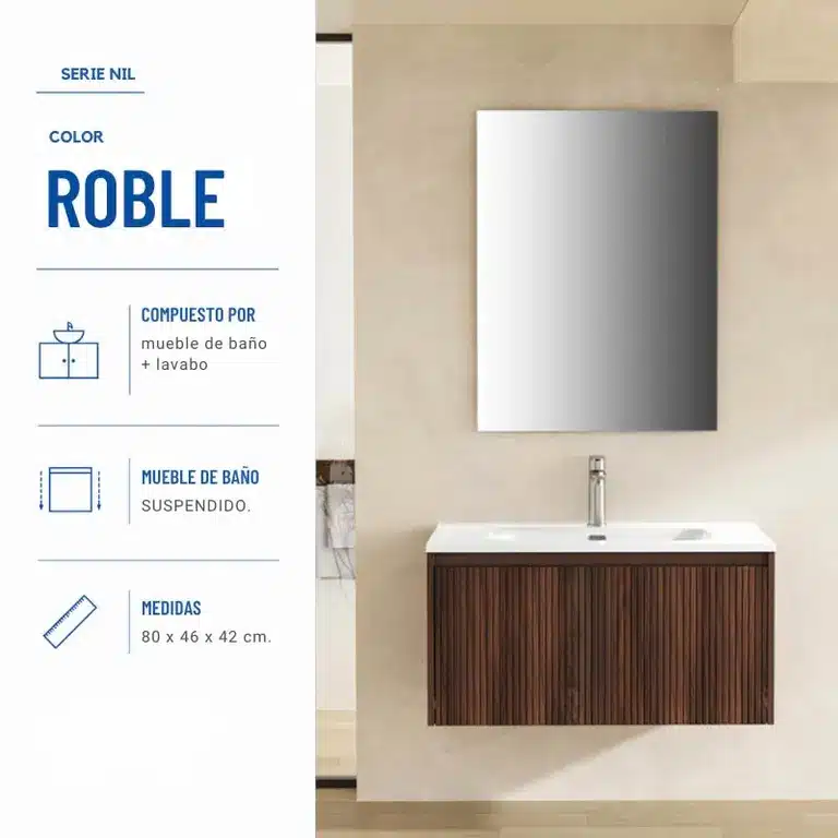 mueble baño suspendido Nil 80 cm roble vista 2