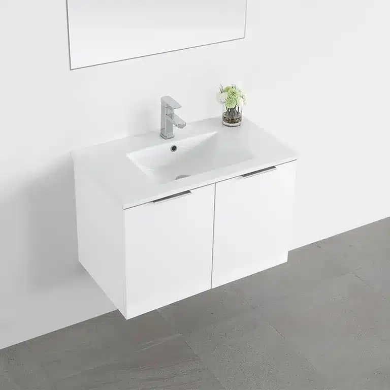 Vista del mueble suspendido Venus con lavamanos cerámico