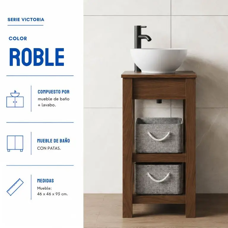 Segunda vista del mueble Victoria compacto en acabado roble