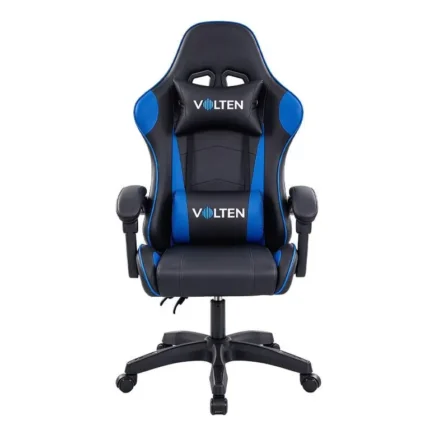Vista frontal de la Volten VLFORCE 2200 negra y azul con reposabrazos acolchados