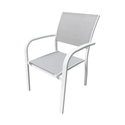 Sillón de jardín de aluminio Cancún con armazón blanco y textilene gris claro