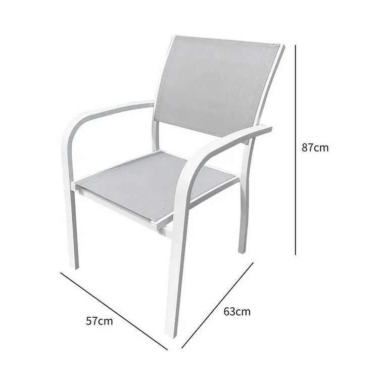 Sillón de jardín de aluminio Cancún con armazón blanco y textilene gris claro, vista 2