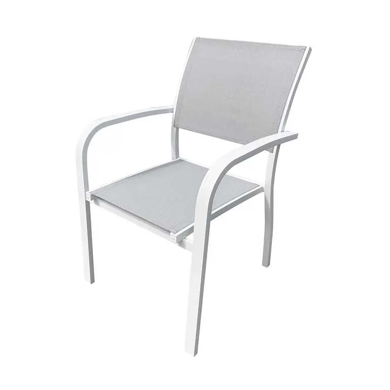 Sillón de jardín de aluminio Cancún con armazón blanco y textilene gris claro