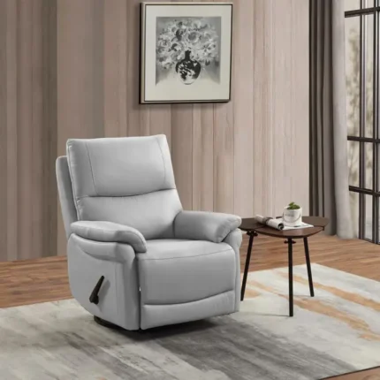 Sillón relax de piel Cricket en gris claro en un salón