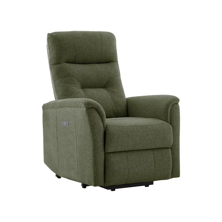 Sillón relax eléctrico con USB Corona tapizado en verde oliva
