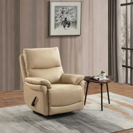 Sillón relax de piel Cricket en taupé claro en un salón