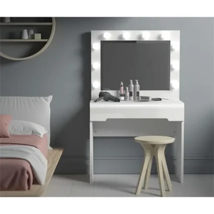Tocador camerino blanco N-62 de 90 cm con espejo y puntos de luz