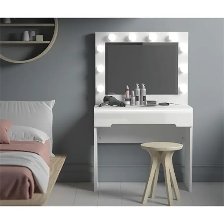 Tocador camerino blanco N-62 de 90 cm con espejo y puntos de luz