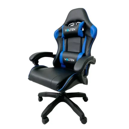 Perfil de la versión negra y azul con el respaldo reclinado