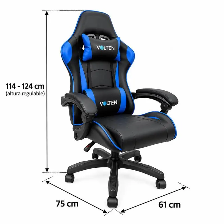 Esquema de medidas de la VLFORCE 2200: 61 por 75 cm y altura total de 114 a 124 cm