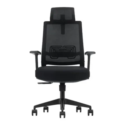 Silla de oficina Serie 300 Nodofix vista frontal con respaldo ergonómico y reposacabezas